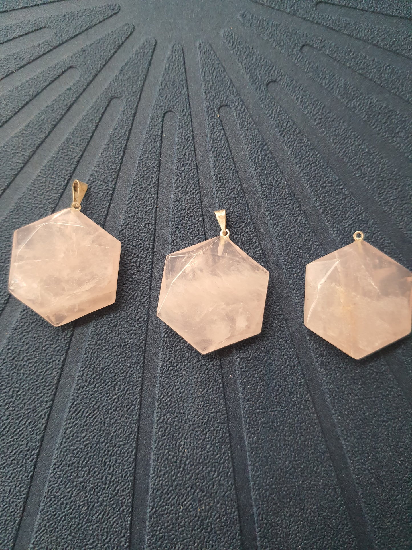 hexagonal shaped pink quartz necklace