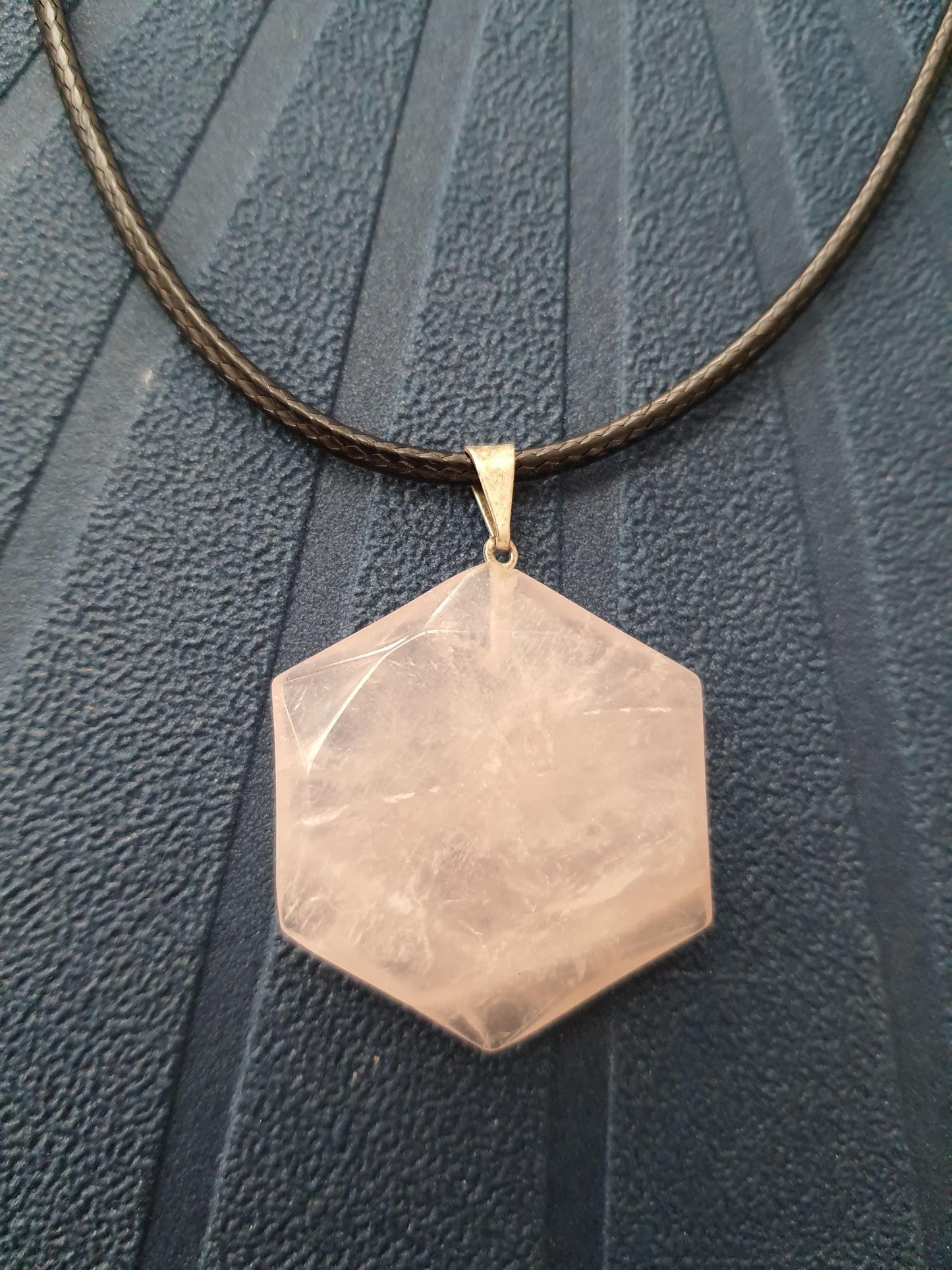 hexagonal shaped pink quartz necklace